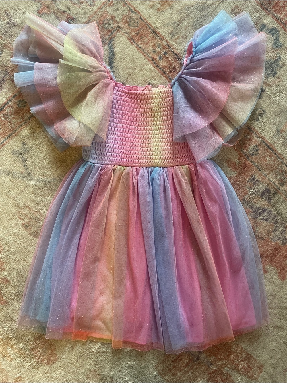Bonnie Jean Pastel Rainbow Tulle Party Formal Dress - Pink, Blue, Yellow